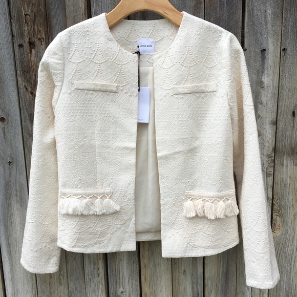 NWT Anine Bing Embroidered Open Jacket Cream XS - Picture 8 of 8
